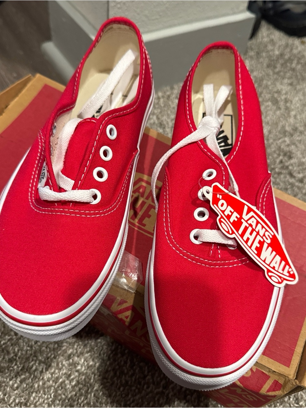 Vans Red Low-Top Canvas Sneakers with White Laces